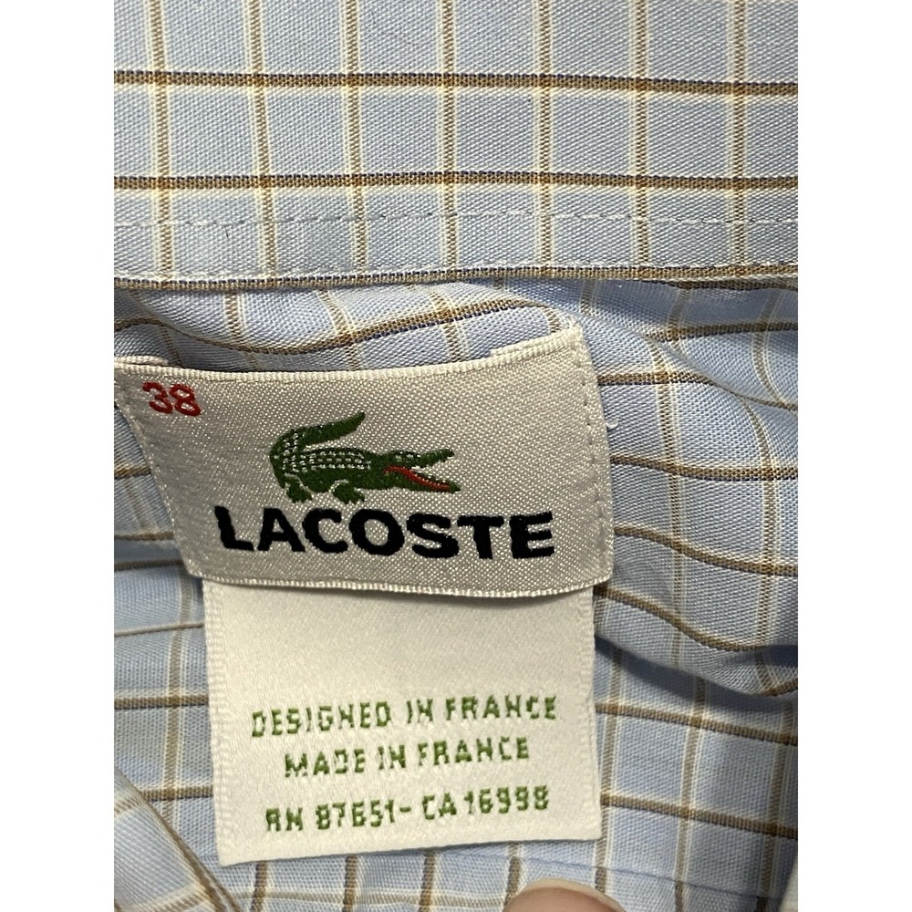 Lacoste Modern Fit Button Down Shirt Mens 38 Blue Gingham Checkered - Picture 2 of 9